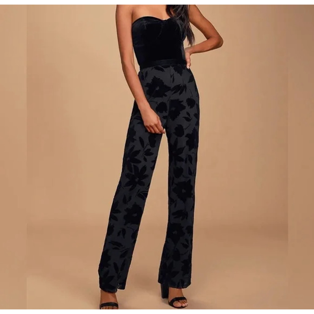 Lulus Love About It Black Velvet Strapless Jumpsuit, Large